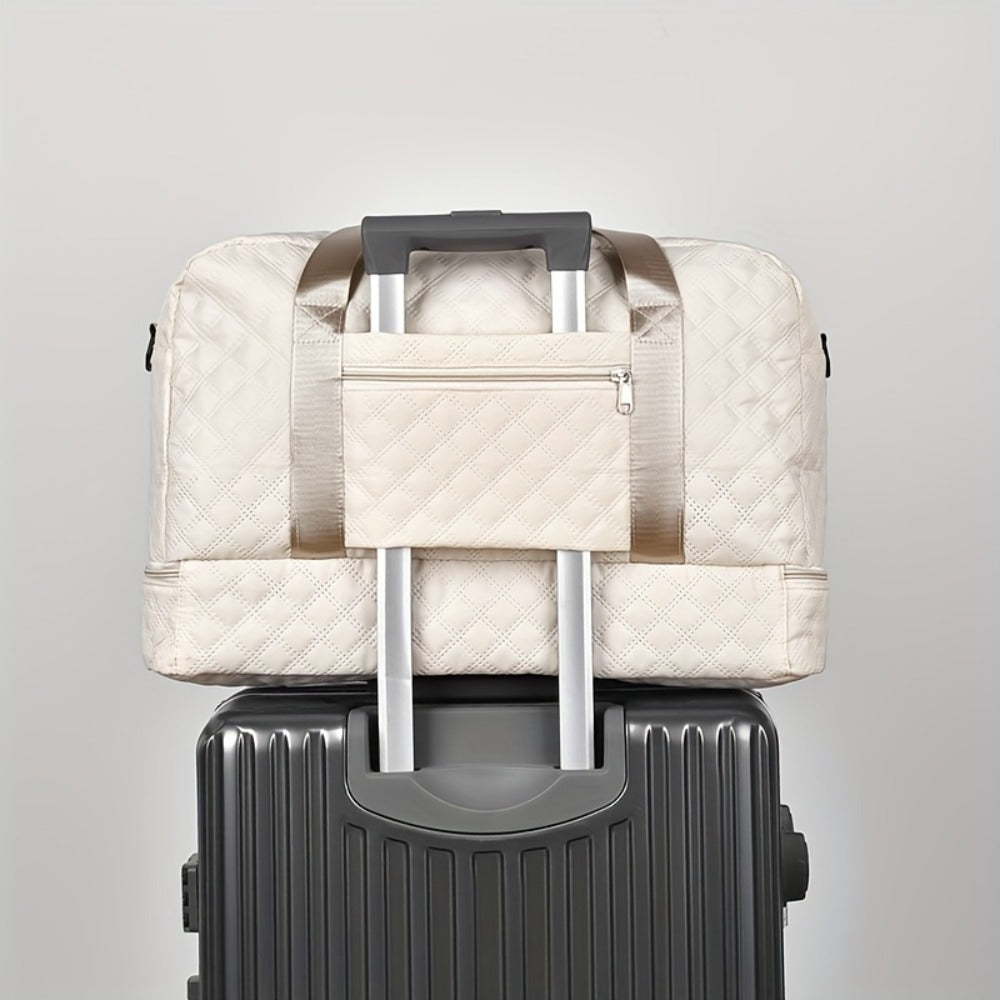 Lightweight Argyle Pattern Travel Bag, Large Capacity Luggage, Portable Overnight Bag