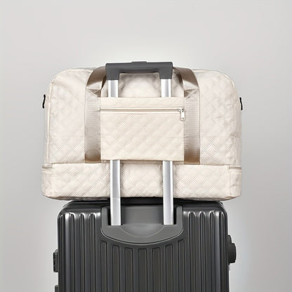 Lightweight Argyle Pattern Travel Bag, Large Capacity Luggage, Portable Overnight Bag