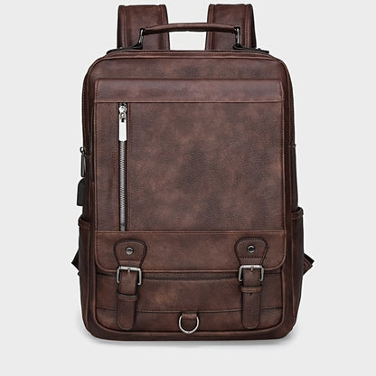 Retro PU Backpack With USB Function, And Stylish Casual Backpack, Suitable For Commuting And Office, Can Accommodate 15.6-inch Laptops