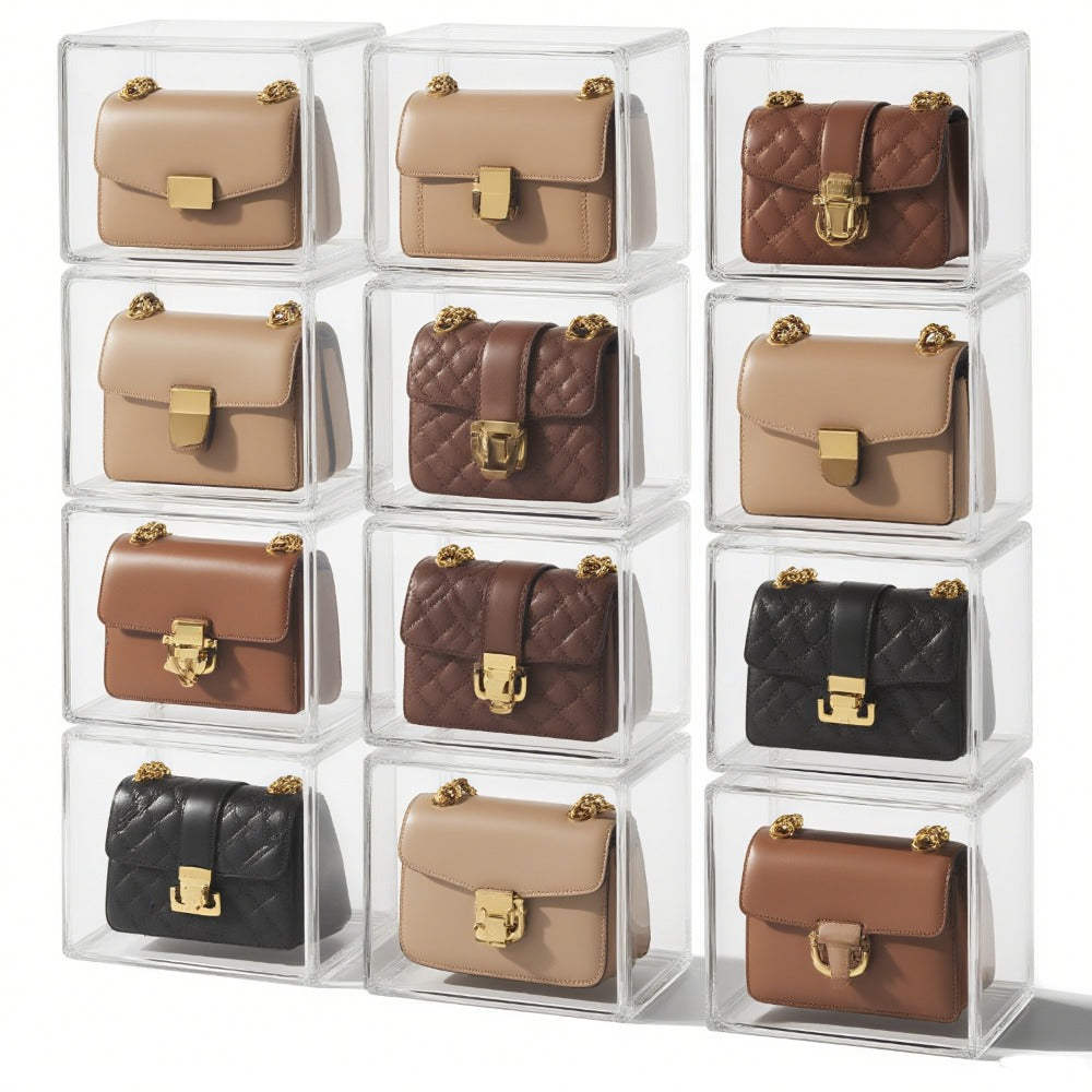 12/9/6/3 pcs Purse Organizer for Closet, Handbag Storage Organizer, Clear Acrylic Display Case with Magnetic Door, Plastic Storage Bins for Bags, Books, Cosmetics & Collectibles (3 Pack)