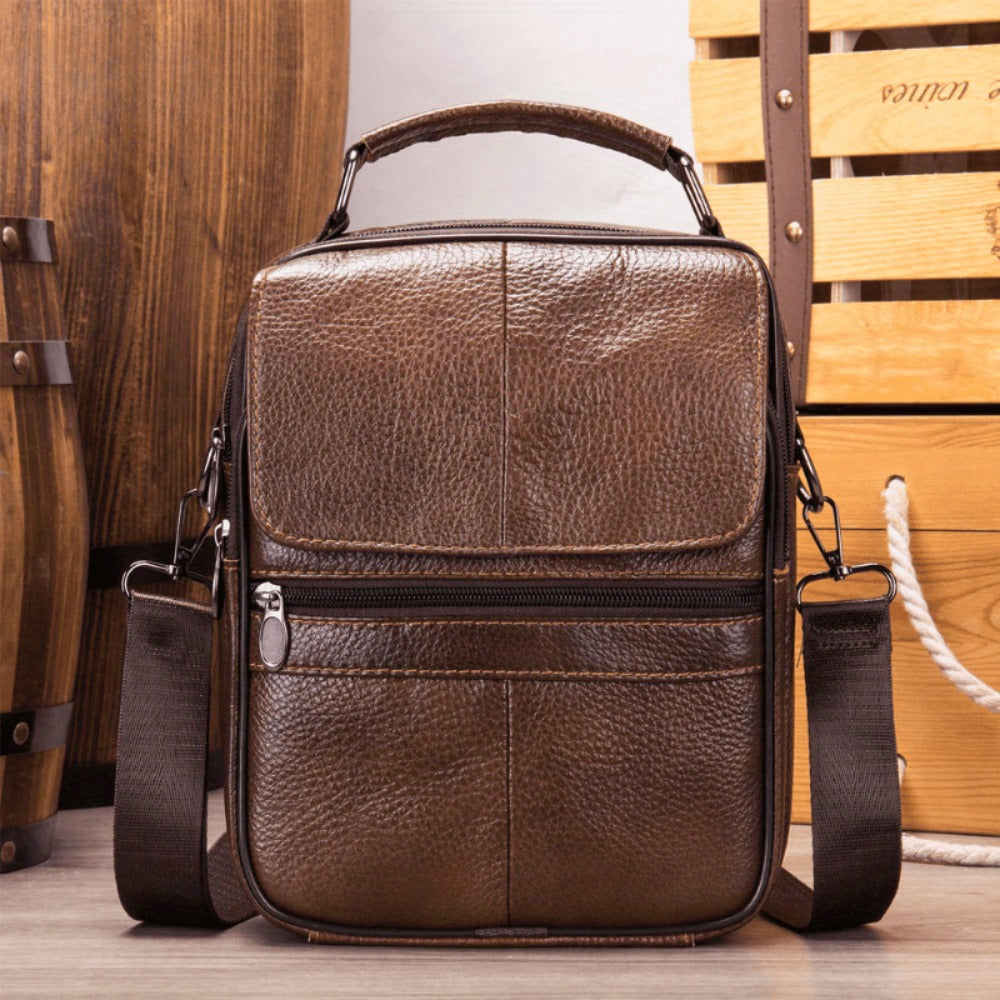 Genuine Leather Top Layer Cowhide Men's Business Crossbody Bag - Fashionable Shoulder Bag, Large Capacity Wallet - For Men - Suitable for Work & Travel - Perfect Gift for Business Professionals