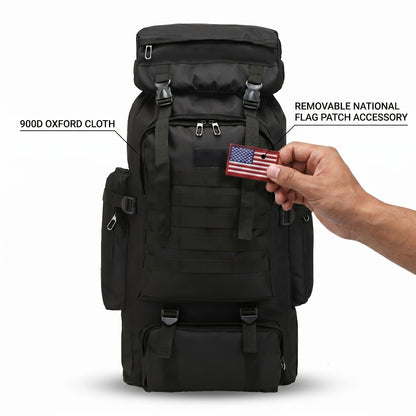 Men's Backpack for Mountain Climbing, Heavy Duty Double-Shoulder Travel Bag with Removable National Flag Patch Accessory