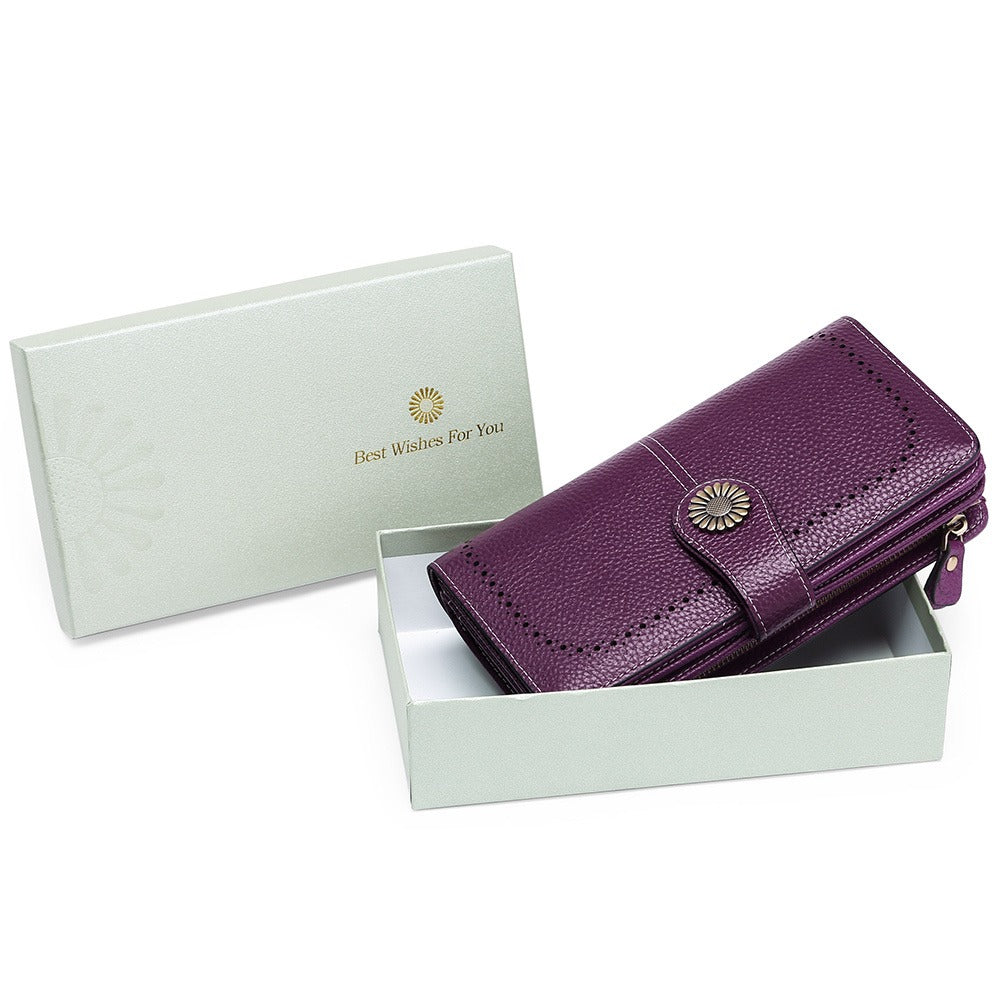 Purple Wallets for Women RFID Blocking, Long Wallet with 24 Card Slots & Phone Pocket, Large Capacity Wristlet Clutch, Gift Box for Daily Use
