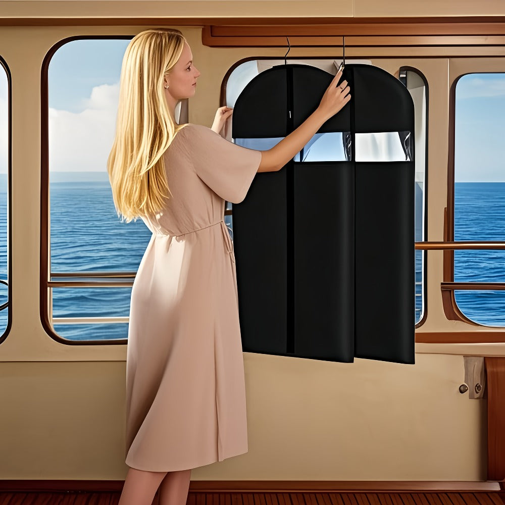 5pcs Black Washable Suit Covers with Transparent Windows, Suitable for Cabin Storage, Washable Suit Covers, Shirts, Suits, Dresses, Suit Dust Bags with Windows for Cabin Storage