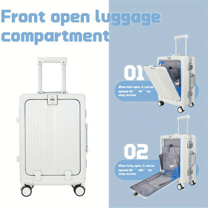 YOUGGELI 1pc 20 Inches Business Luggage Front Opening Computer Compartment Trolley Case, Unique Design Shock Absorption Brake Wheel, Travel Password Boarding Case, With Spinner Wheel