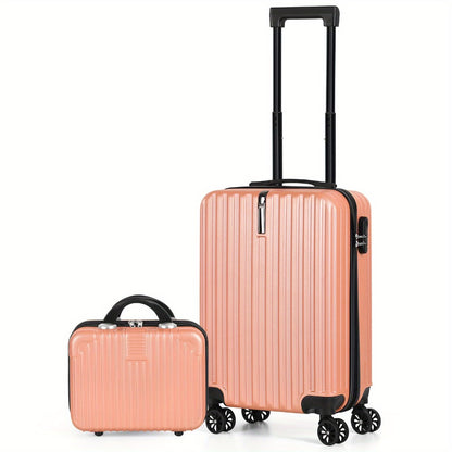 2pcs Hardside Luggage Set 20In Carry-On And 14In Bag, Spinner Wheels, TSA Approved Lock, Hooks, for Short Trips And Business Travel