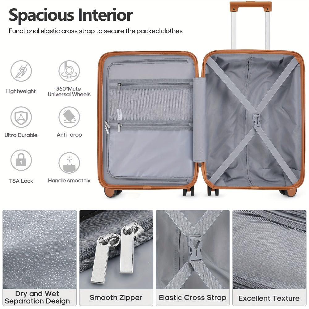 Suitcase Set 3pcs, 20in Carry On Luggage with TSA Lock Spinner Wheels Extension Handle, PC Hard Shell Luggage Set, Suitcase with Fully Lined Interior