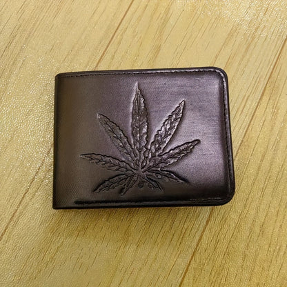 Casual Men'S Wallet Made of Faux Leather Featuring a Leaf Design - Offered in Various Colors (Brown, Black, And Black with Golden Details). Ideal for Everyday Use And Safe Card Storage