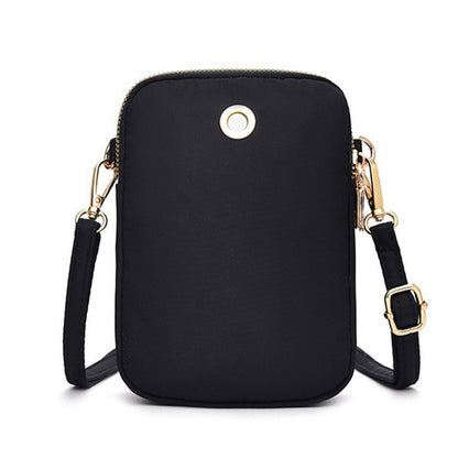 's Compact Crossbody Bag - Heart-Shaped Window with Golden Zipper, Adjustable Strap, Oxford Cloth Purse with Coin Pocket & Headphone Jack - Lightweight Everyday Bag for, Phone Purse for Travel, Work, School - Black Crossbody Bag with Butterfly Heart Print