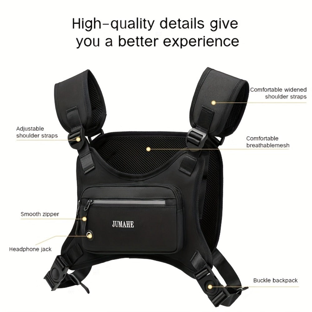 Unisex Reflective Chest Bag for High Performance, Adjustable Straps for Workouts, Walking, Hiking, Running, And Cycling. Lightweight Backpack with Reflective Back (Black) for Boyfriends