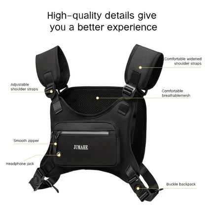Unisex Reflective Chest Bag for High Performance, Adjustable Straps for Workouts, Walking, Hiking, Running, And Cycling. Lightweight Backpack with Reflective Back (Black) for Boyfriends