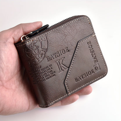 1pc Faux Leather Wallet for Men - Premium Retro Letter Embossed Design, Multiple Credit Card Slots, Zipper Closure, Stylish Gift for Gentlemen
