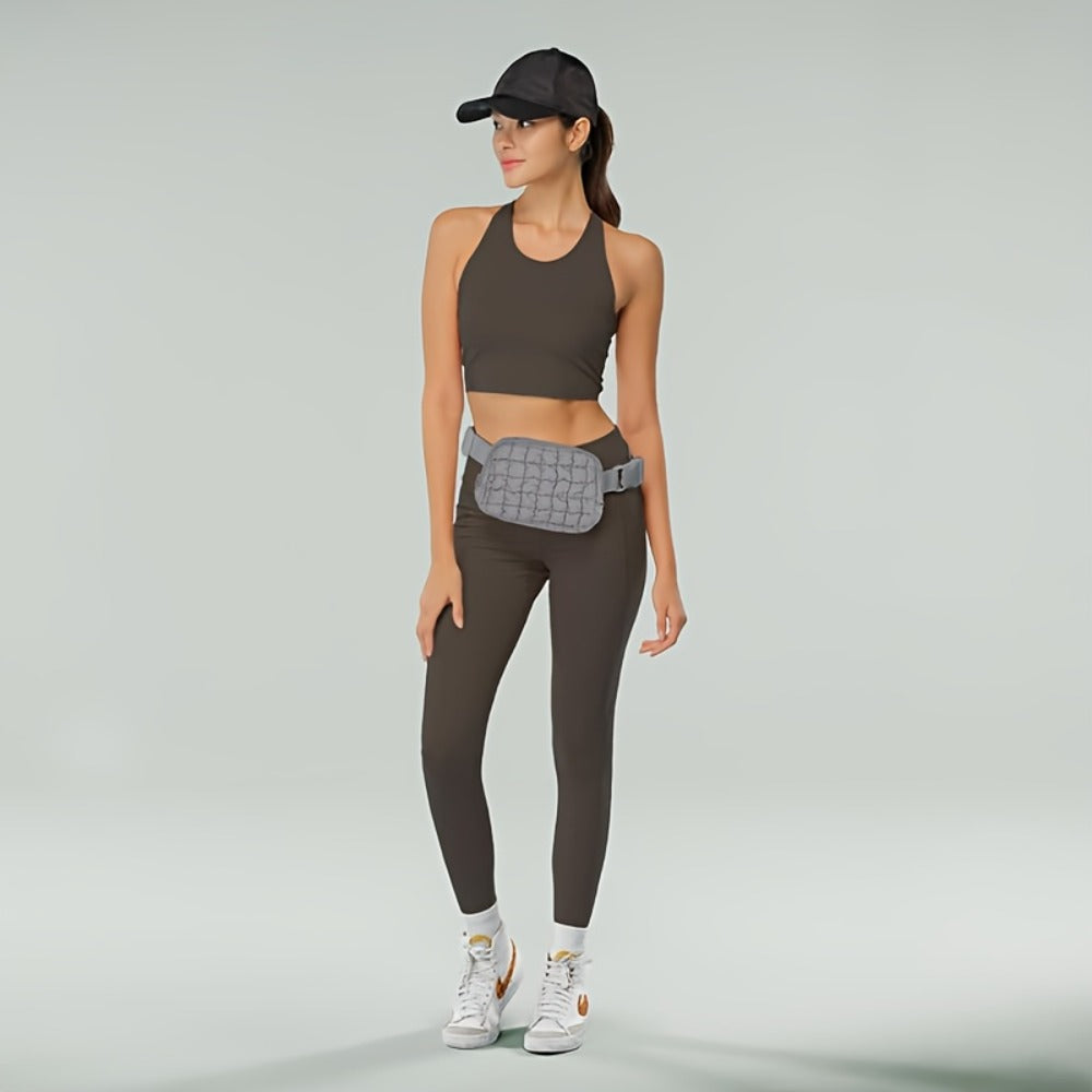 Women'S Crossbody Sports Bag with a Quilted Plaid Design, Suitable for Running And Cycling, Featuring a Spacious Waist Bag