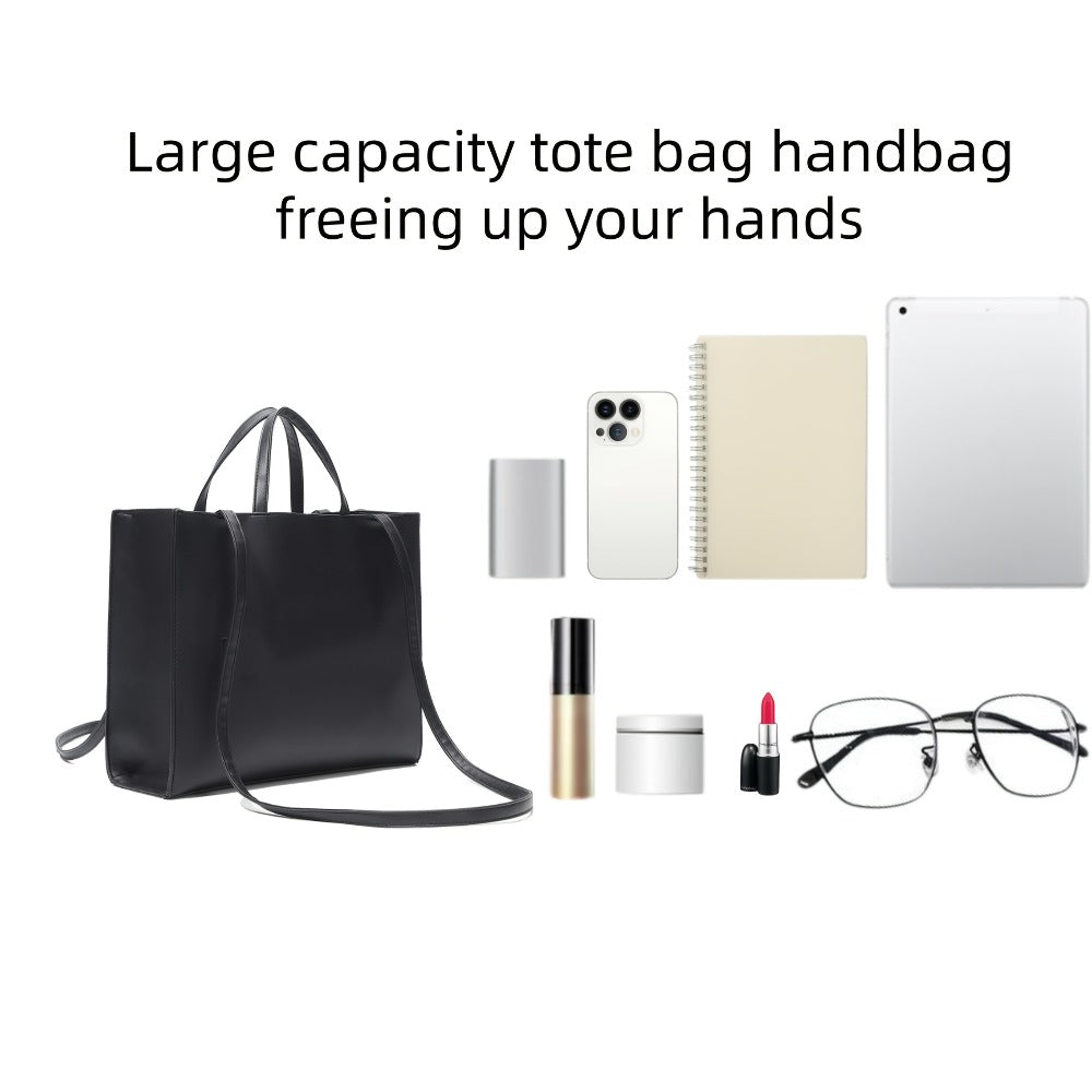 RAGSTO Women's Fashion Large Black Tote Bag, Embossed with "TOTE BAG" Lettering, High-Capacity Women's Shoulder/Underarm Bag, Work Bag, Lightweight and Durable Crossbody Handbag, Fixed Shoulder Strap, Ideal for Travel, Shopping, and Work