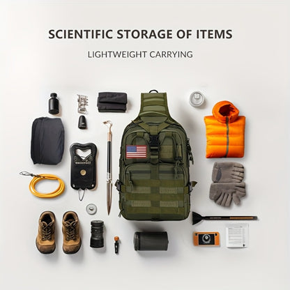 1pc 6.6gal Tactical Sling Backpack, Single Shoulder Crossbody Bag for Hiking Camping, Adjustable Strap Buckle & Smooth Zipper, Front D - ring Suspension, Outdoor EDC Pack with Flag Patch, Everyday Carry Gear for Men Women