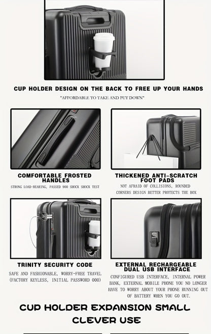 One Piece of Business Luggage Designed for Women, Featuring a Small 20-Inch Size Suitable for Boarding, a Lightweight Trolley Case with a Cup Holder, And a 24-Inch Travel Case Suitable for Both Men And Women Students