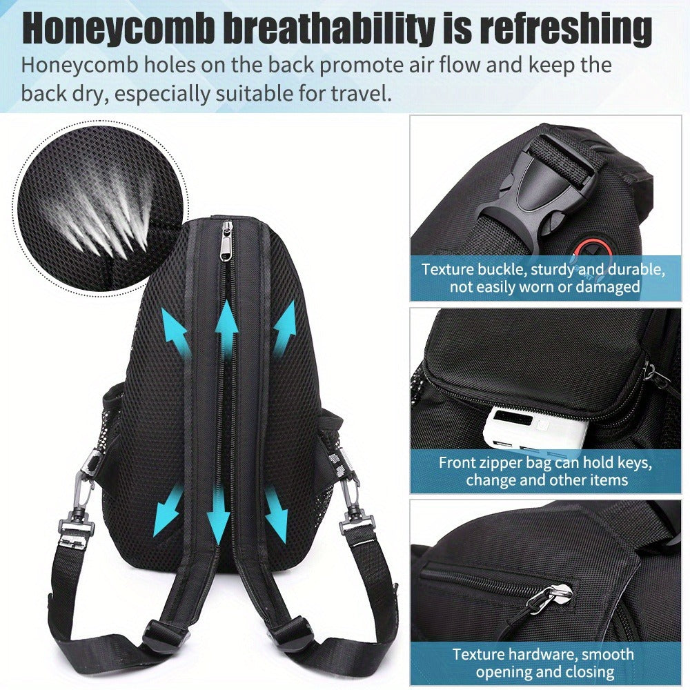 Men's Lightweight Nylon Sling Bag - Adjustable Crossbody & Chest Pack with Secure Zipper Closure, Compact Travel Bag for Camping, Hiking, Business - Hands-Free Shoulder Bag for Everyday & Outdoor Adventures, Backpacking Gear, Hiking Accessories, Sleek Des
