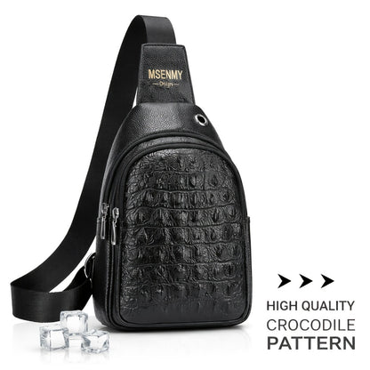 Men' PU Crocodile Texture Crossbody Bag with Adjustable Strap & Earphone Hole - Large Capacity Multi-Compartment Waist/Waist Bag Suitable for Daily Commute, Travel, Business, Retro Style, Sturdy Durable for Phone, Tablet, Earphones
