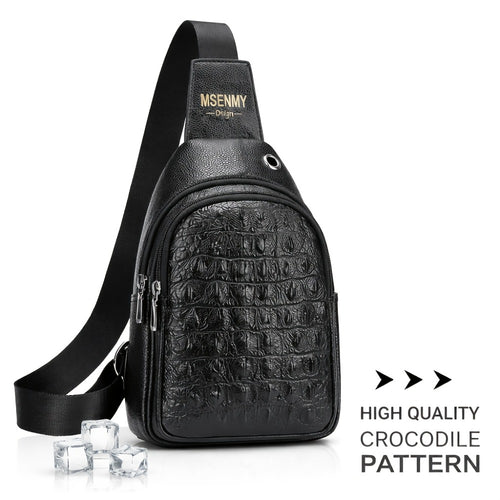 Men' PU Crocodile Texture Crossbody Bag with Adjustable Strap & Earphone Hole - Large Capacity Multi-Compartment Waist/Waist Bag Suitable for Daily Commute, Travel, Business, Retro Style, Sturdy Durable for Phone, Tablet, Earphones
