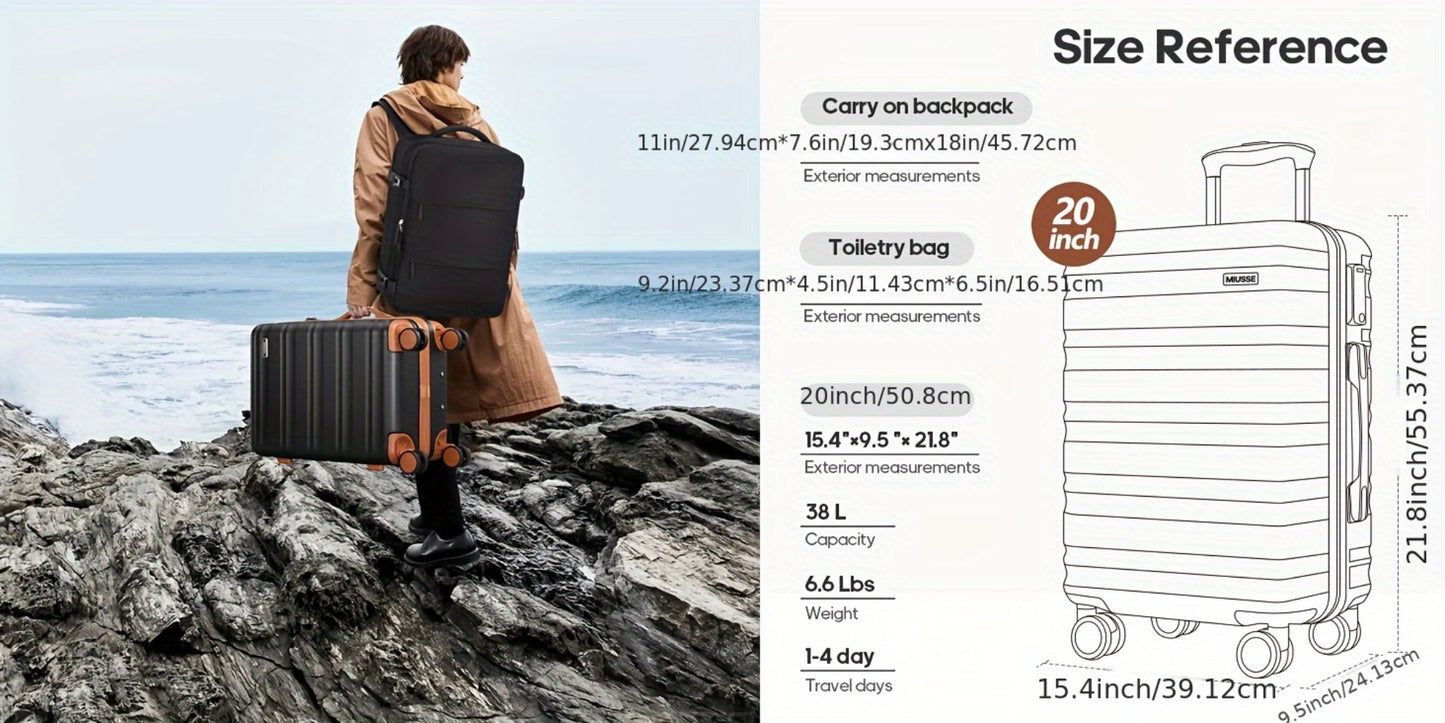 ABS Hard Shell Luggage Set, Including A 20-inch Expandable Backpack Carry-on Luggage (the Luggage Is Not Expandable), Equipped With YKK Zipper Design And TSA Customs Lock, With A Total Of 3pcs, Specially Crafted For Travel And Business Trips.