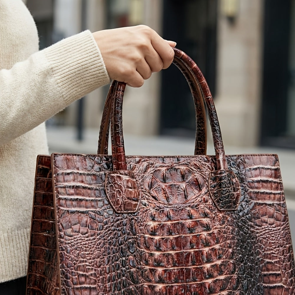 3pcs Colorful Crocodile Pattern Bag Set, Gradient Color Handbag, Women Tote Bag with Clutch Wallet And Credit Card Holder Coin Purse
