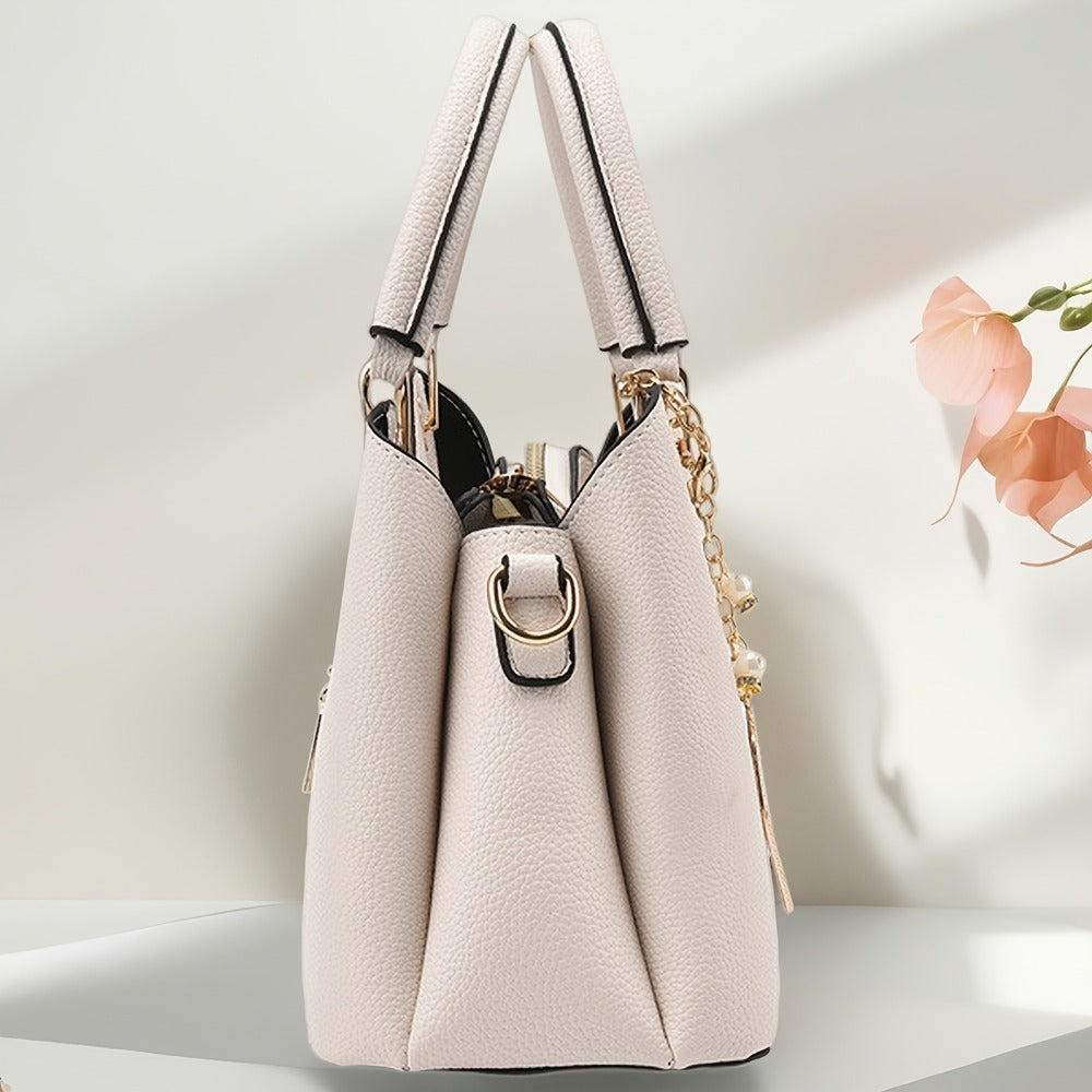 [Valentine's Day Ramadan] Black And White Geometric Turtle Pattern Women's Shoulder Bag, Crossbody Bag, Handbag With Metal Leaf Charm, A Top Choice For Gifts For Mothers And Friends, Valentine's Day And Ramadan