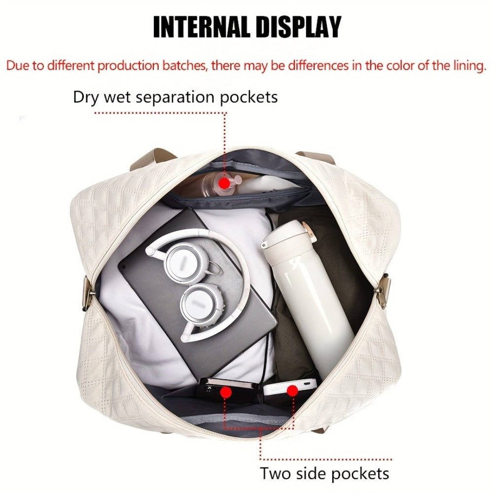 Lightweight Argyle Pattern Travel Bag, Large Capacity Luggage, Portable Overnight Bag