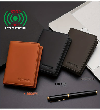 Genuine Leather Three-Fold Wallet for Men, 13 Card Slots with Anti-Theft Feature