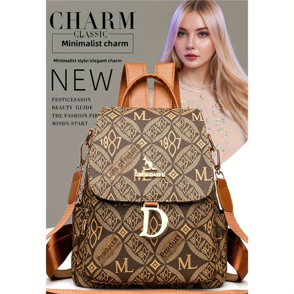 Ladies New High-end Dushi Simple Casual Small Backpack, Fashionable And Lightweight Backpack, Large Capacity, Multi-function Multi-pocket Design, Retro Print Trendy Schoolbag, Suitable for Students, Office Workers And Travelers, Best Gift