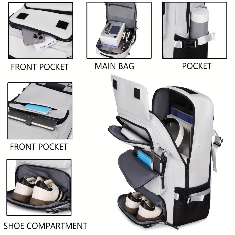 Large Capacity Travel Backpack Suitable for Both Men And Women, Designed for Carry-On Use And Approved by Airlines. It Features a Compartment for Shoes And Can Accommodate a 17.3-Inch Laptop, Making It Ideal for Business, Work, Gym