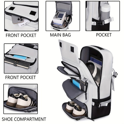 Large Capacity Travel Backpack Suitable for Both Men And Women, Designed for Carry-On Use And Approved by Airlines. It Features a Compartment for Shoes And Can Accommodate a 17.3-Inch Laptop, Making It Ideal for Business, Work, Gym