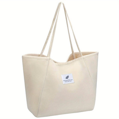 Corduroy Tote Bags for Women Shoulder Cord Purse with Inner Pocket, Large Capacity Tote Purse Reusable Grocery Shoulder Bag