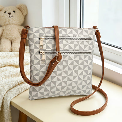 TEPILTE Retro Casual Geometric Print Women'S Crossbody Bag, Stylish And Versatile Medium Shoulder Bag/Wallet, Lightweight Handbag/Messenger Bag, Three-Layer Zippered Pockets, Suitable For Work, Travel And Outdoor Activities.