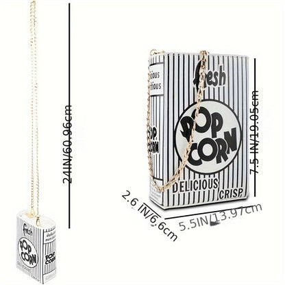 Trendy Popcorn Box Design Handbag for Women, Featuring a Crossbody Style with a Chain Strap, a Distinctive Square Shape, And an Adjustable Wallet