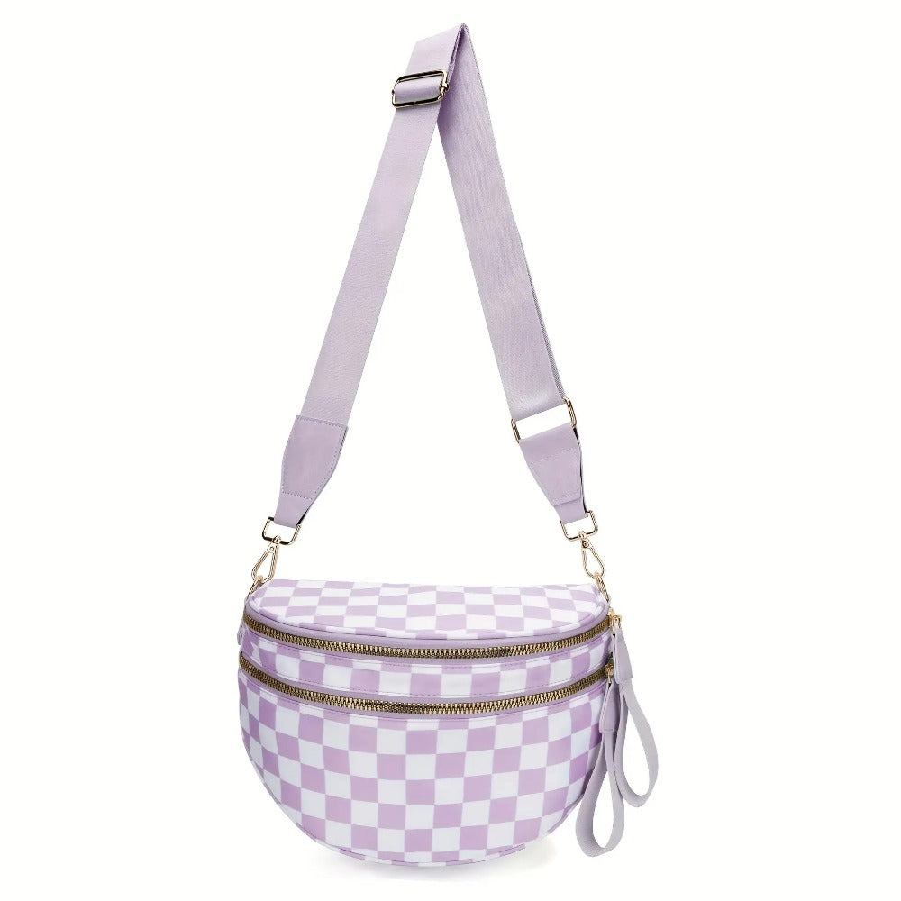 Women's PU Crossbody Bag with Plaid Design & Hands-Free Phone Use - Adjustable Strap Shoulder/Waist Bag, Spacious Zipper Closure, Suitable for Daily Use & Special Occasions, Urban Fashion Tote Compatible for Smartphones