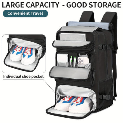 Men's travel backpack with laptop compartment, shoe compartment and adjustable strap - hiking, business and outdoor adventures