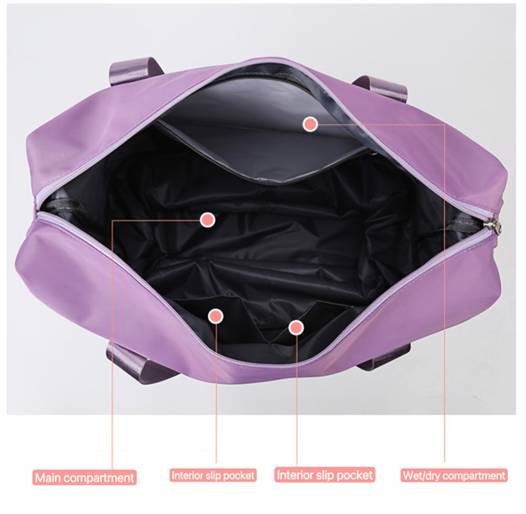 Expandable Rolling Duffle Bag with Detachable Wheels, Oxford Travel Tote, Multi-Functional Weekender Carry-On with Wet/Dry Compartment, Luggage Sleeve & Large Capacity for Women/Men