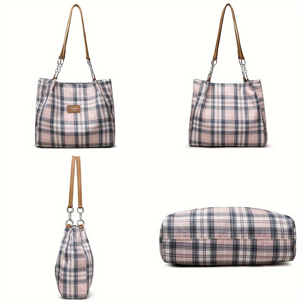 Ladies' Fashion Plaid Handbag & Oversized Tote: Spacious Work, School Shoulder Bag with Chic Style and Ample Capacity for Daily Essentials