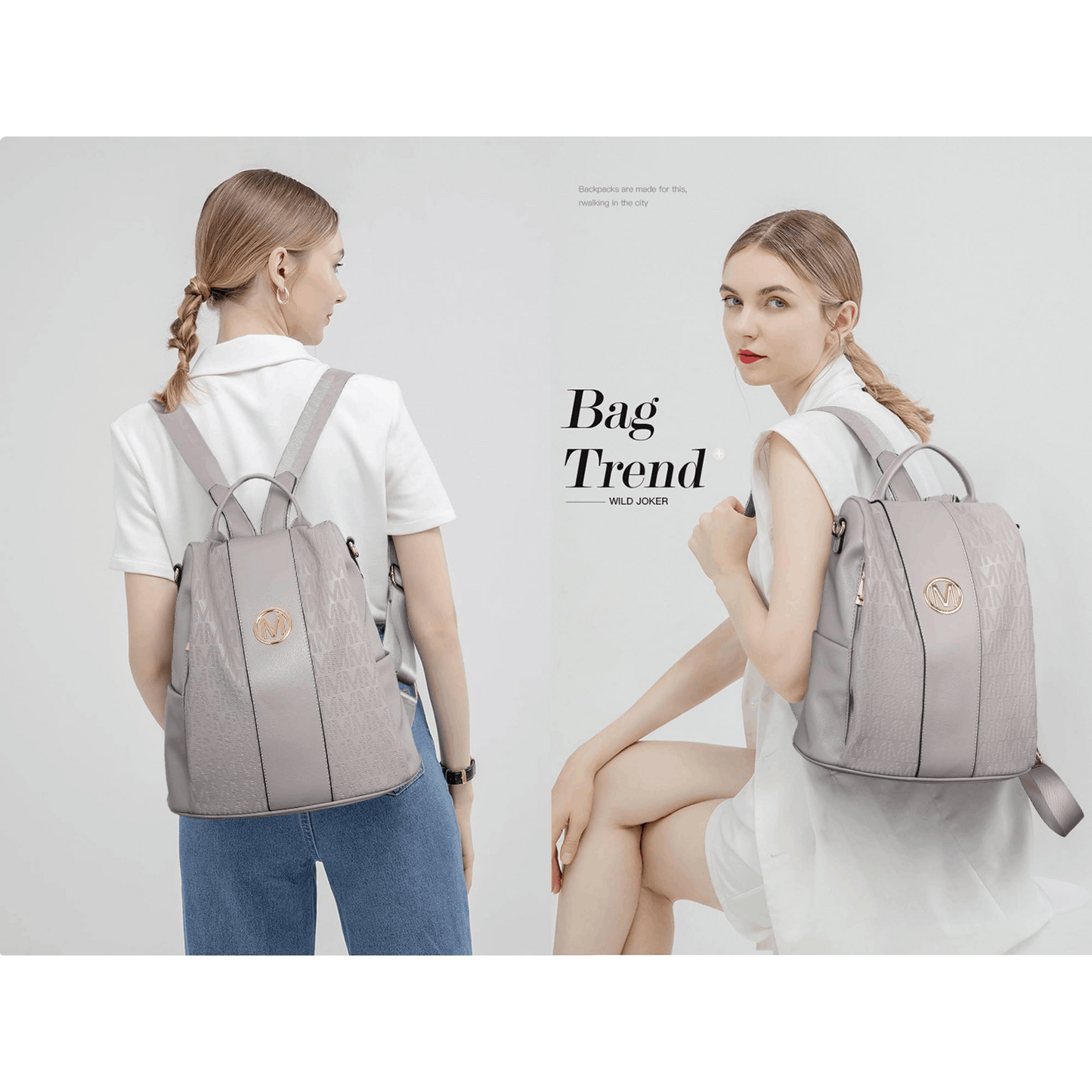 MKP COLLECTION 2pcs Set Women's Fashion Anti-Theft Rucksack & Shoulder Bag Multifunctional Travel Purse