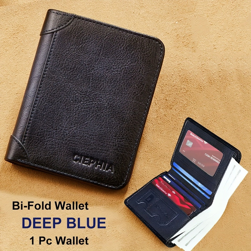 1pc Men's Genuine Leather Zipper Wallet, Top Layer Cowhide RFID Blocking Wallet, Vintage Multi-functional Wallet with 2 ID Card Windows, Ideal Gift for Men