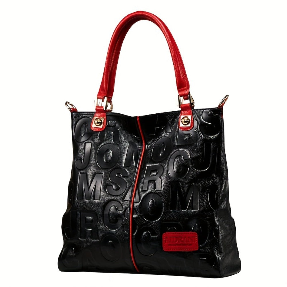 Head Layer Cowhide Letter Bag, Fashionable Motorcycle Bag, Tote Bag, Genuine Leather Women'S Bag, Handbag, Shoulder Bag, Fashionable Hand-held Crossbody Bag