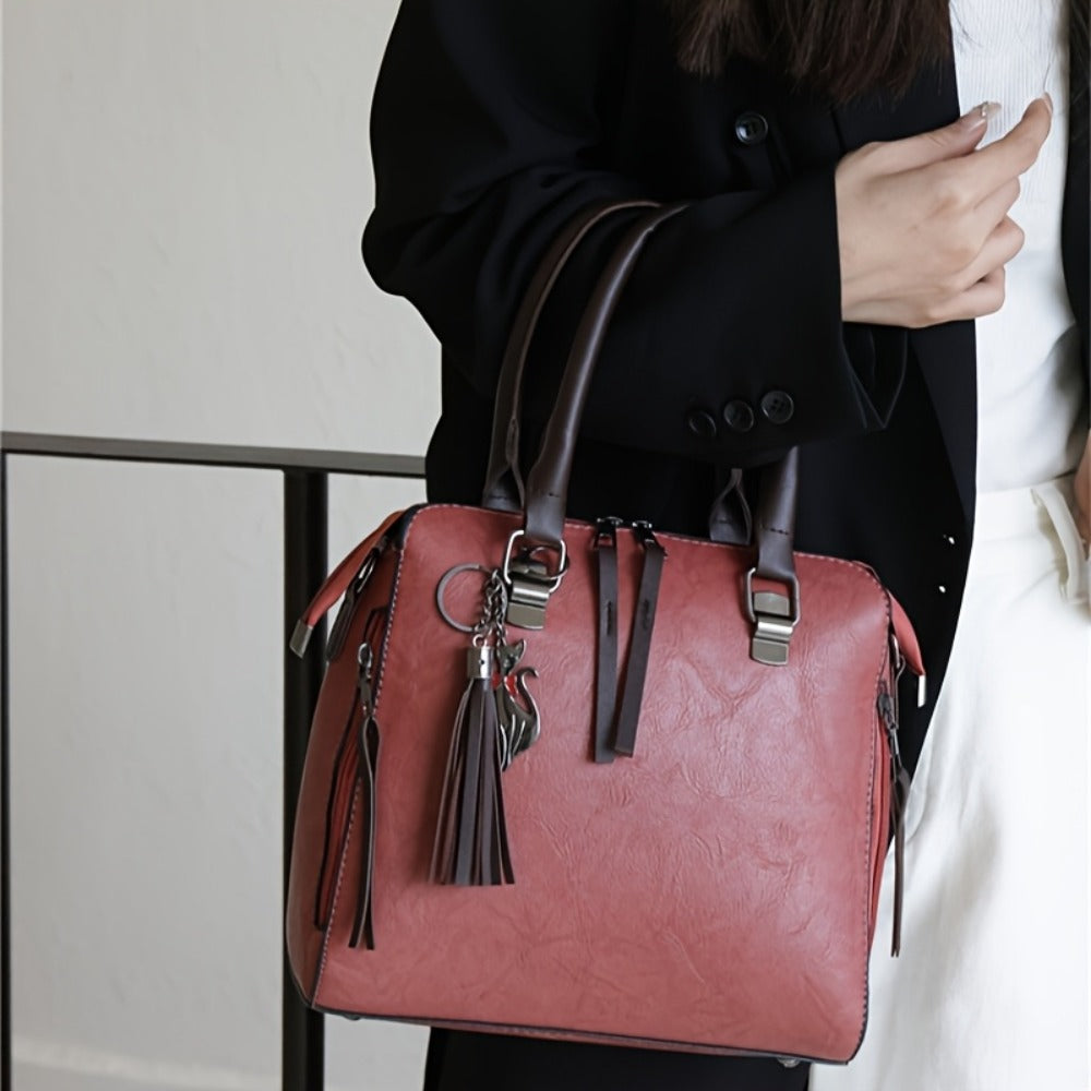 Fashionable And Versatile 4pcs Women's Bag Set, Retro Tote Bag, Crossbody Shoulder Bag, Handbag, Wallet, Oil Wax PU Tassel Tote Bag, Exquisite Y Scarf, Meeting The Needs Of Daily Commuting, Travel, for Best Birthday Gifts