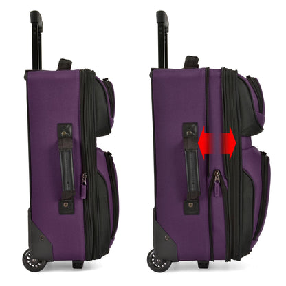 U.S Traveler Rio 2-Pcs Polyester Carry-onSuitcase w/ Tote | Soft Shell Lightweight, Softside Expandable & 360° Dual Spinner Wheels | Airline Approved 21" + 10" | Matching Color, Black, Blue, Green, Teal, Purple, Red, Yellow, Pink, Camo, Gray - Travel Lugg