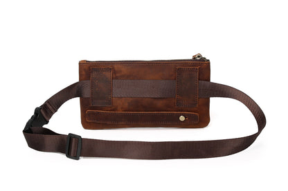Stylish Retro Authentic Leather Hip Bag, Slim Phone Pouch, Vintage Crossbody Purse