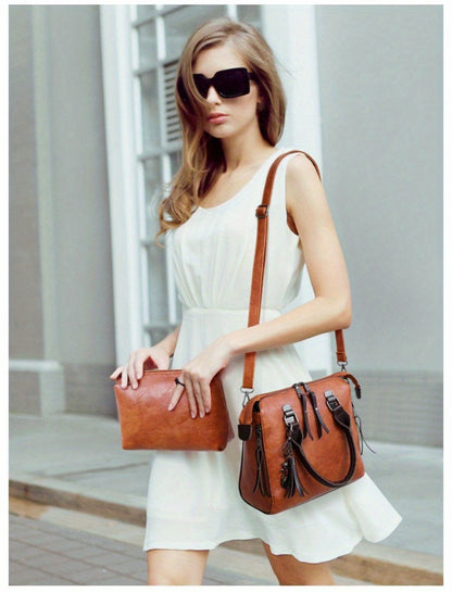 4pcs Vintage Handbag, Adjustable Strap, Casual Handbag