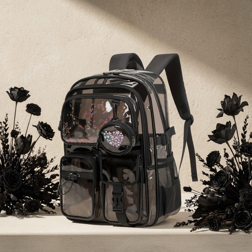 Student Schoolbag - Leisure Transparent Backpack - Pure Color - Large Capacity - Travel - Double Shoulder Bag - Suitable for Stadiums, Schools, Concerts - Men's And Women's  Double Shoulder Bag