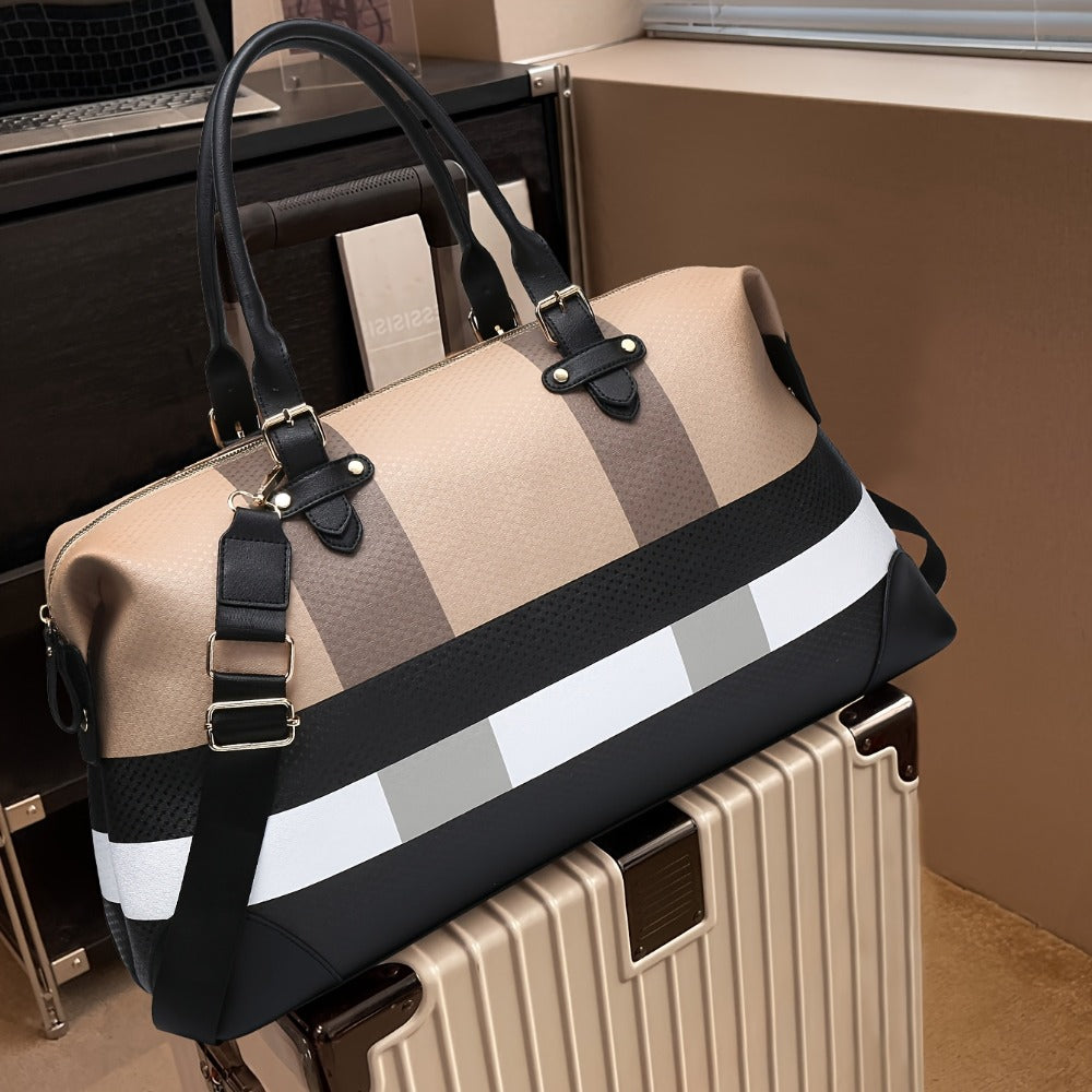 RAGSTO Large Overnight Travel Bag Striped Pattern Handbag Carry-On Luggage Bag Suitable for Vacation, Overnight, Camping, Hiking, Sports And Fitness