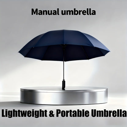 Extra Large Windproof Umbrella with 12-Rib Double-Sided UV Protection - Manual Open, Durable Iron Frame & Silicone Handle, Sleek Black Compact Foldable Design for Family, Outdoor, Commuting Use