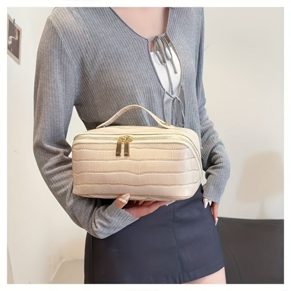 Travel Makeup Bag Crocodile Pattern Women's PU Portable Cosmetic Bag Luxury Golden Zipper Portable Organizer Storage Bag Large Capacity