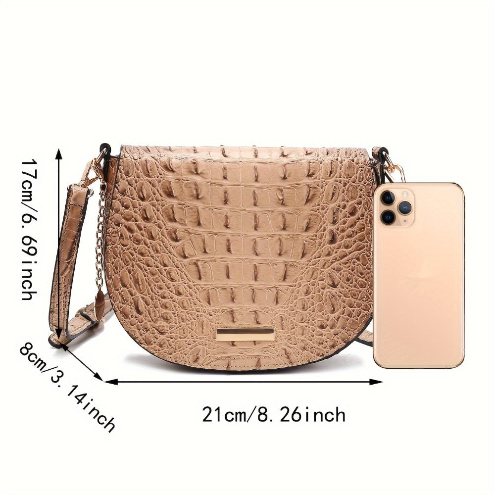 New Fashionable And Elegant Crossbody Small Bag Crocodile Pattern Faux Leather Women'S Crossbody Bag, Safety Flap Small Bag Semi-Circular Women'S Bag Daily Commuter Versatile Women'S Bag Detachable Shoulder Strap